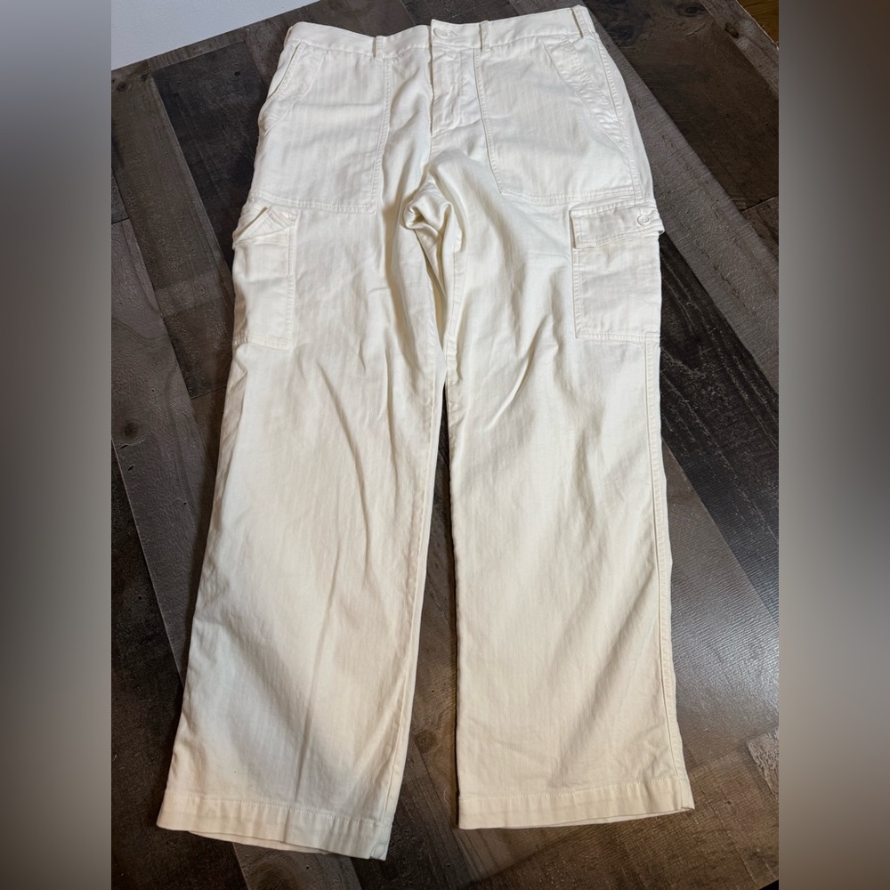 James Perse Cream Cargo‎ Pants Wide Leg Utility Coastal Quiet Luxury Size 3